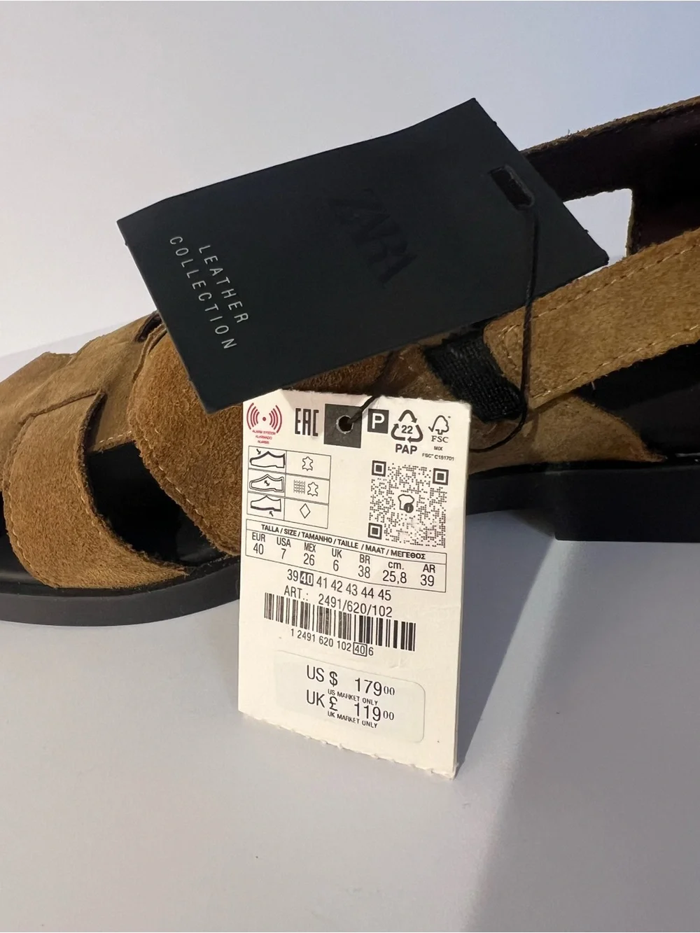 ZARA Men's / Boys Suede Fisherman Sandals in Tan / Brown. 7 (40)